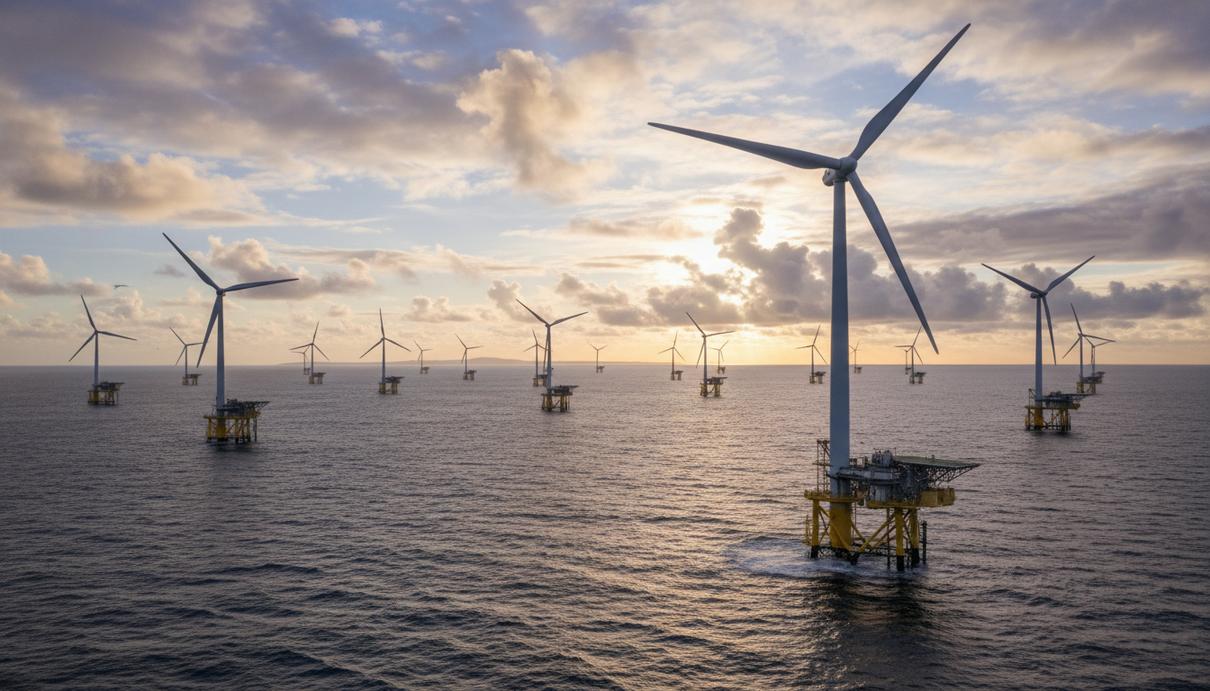 Плавающая морская ветроэлектростанция в Кельтском море: высокие ветряные турбины на инновационных платформах в открытом океане