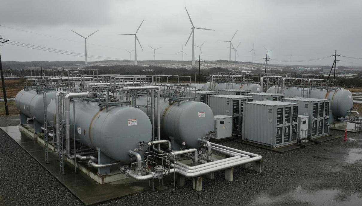 Sumitomo Electric поставит систему хранения энергии для электросетей Хоккайдо Промышленная система ванадиевых проточных аккумуляторов на фоне ветрогенераторов в Японии