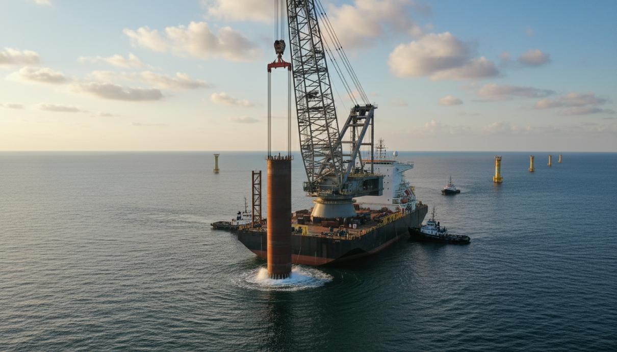 Строительство морской ВЭС Baltica 2: в Польше начали установку фундаментов Специализированное судно устанавливает массивное стальное основание ветрогенератора в открытом море