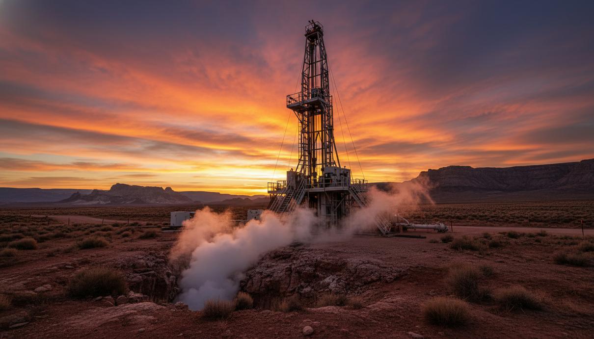 Baker Hughes и H&P объединят усилия в геотермальной энергетике США Буровая вышка на геотермальном месторождении в полупустынной местности США во время заката
